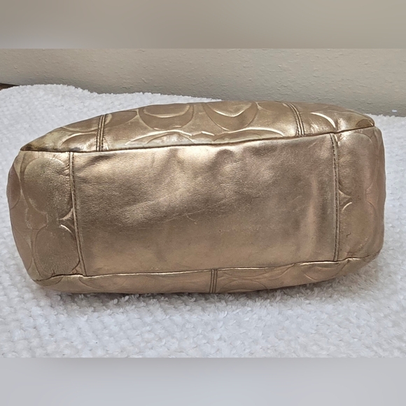 Coach Gold Embossed Signature Leather Tote Bag | Metallic Shoulder Bag - Picture 8 of 10